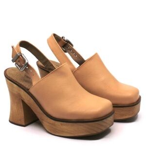 Free People Tan Leather Platform Mules